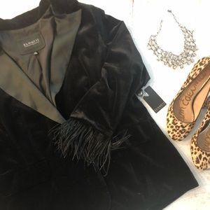Plus Size Black Velvet Blazer w/ Ostrich Feathers